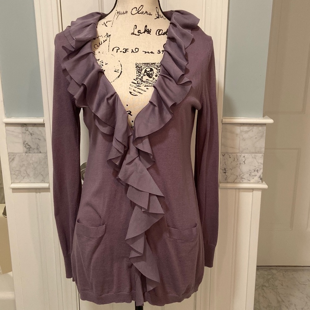 Ruffled Cardigan Sweater, Ann Taylor Loft, Size Medium, In excellent condition.